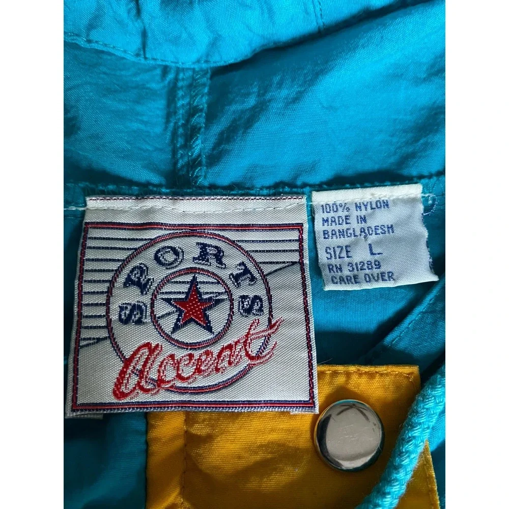 Vintage Sports Accent Hooded Pullover Jacket Nylon Windbreaker Large Rain s56